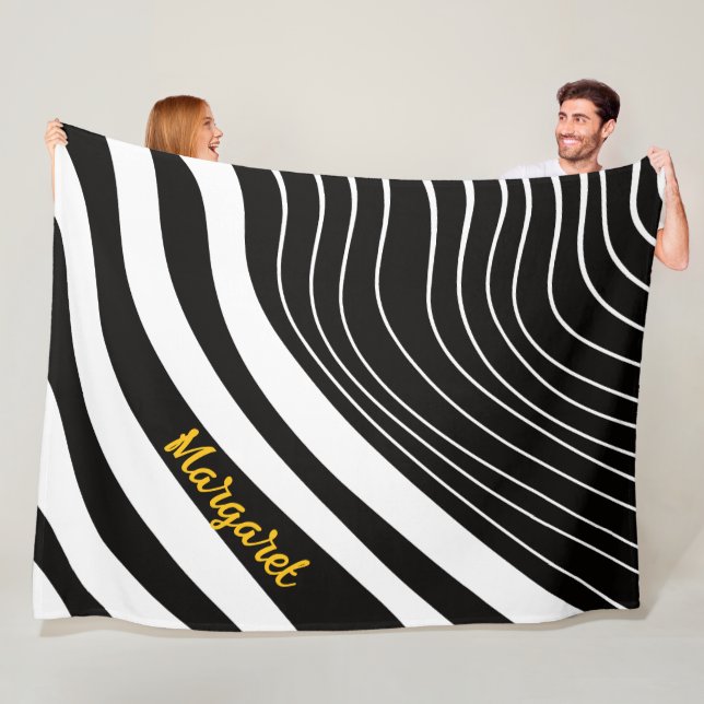 Couverture Polaire Monogramme de nom abstrait noir et blanc (En situation)