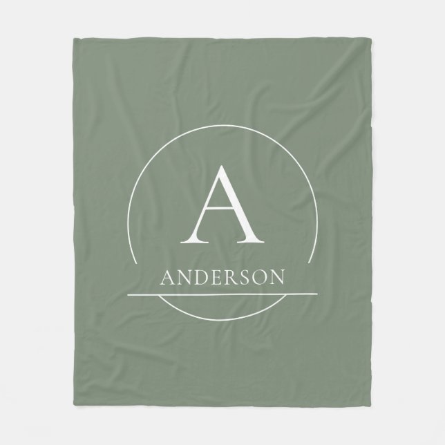 Couverture Polaire Monogramme de nom de famille simple vert sauge mod (Devant)