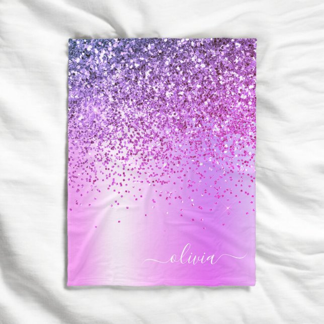 Couverture Polaire Monogramme de nom en métal pailleté violet (Créateur téléchargé)