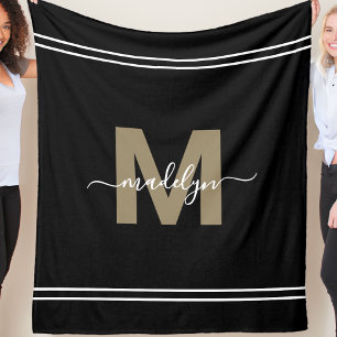 Couverture Polaire Monogramme de nom en or noir personnalisé