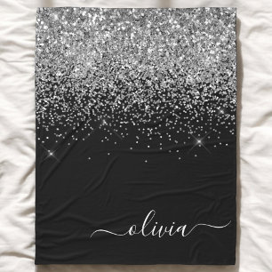 Couverture Polaire Monogramme de nom girly en script pailleté noir ar