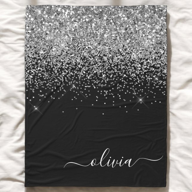 Couverture Polaire Monogramme de nom girly en script pailleté noir ar (Créateur téléchargé)