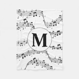 Couverture Polaire Monogramme de note de musique noire et blanche