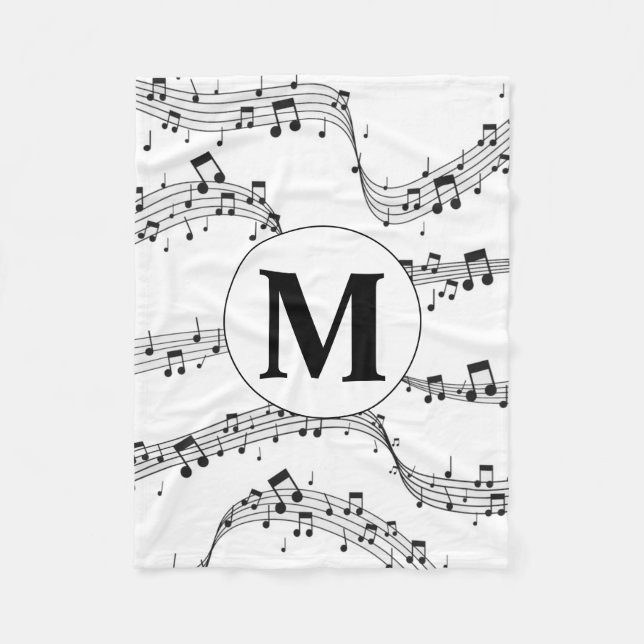Couverture Polaire Monogramme de note de musique noire et blanche (Devant)