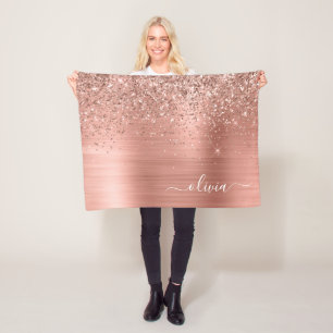 Couverture Polaire Monogramme de Parties scintillant rose or Rose en