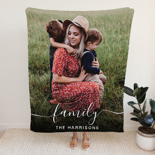 Couverture Polaire Monogramme de photo en blanc de la famille