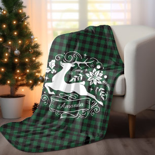 Couverture Polaire monogramme de plaid vert baffalo rennes de Noël