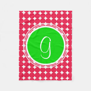 Couverture Polaire Monogramme de point Polka vert et rouge