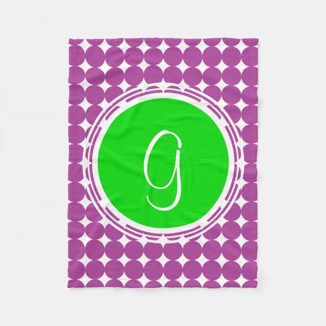Couverture Polaire Monogramme de point Polka vert et violet (Devant)