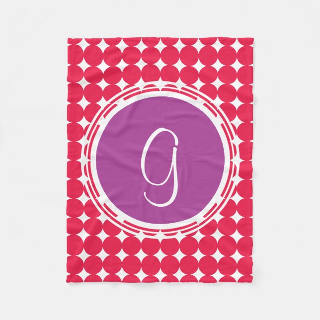 Couverture Polaire Monogramme de point Polka violet et rouge (Devant)