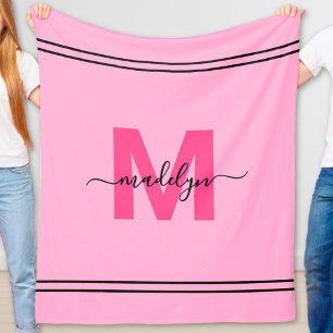 Couverture Polaire Monogramme de prénom écriture féminine rose vif