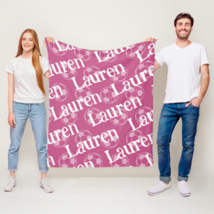 Couverture Polaire Monogramme de soccer rose et blanc