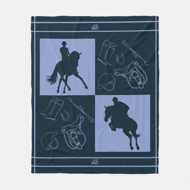 Couverture Polaire Monogramme de thème équestre moderne (Devant)