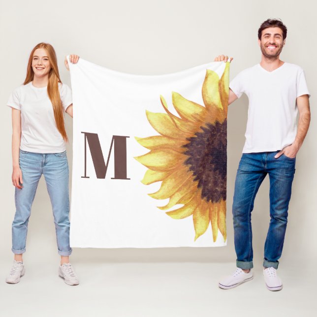 Couverture Polaire Monogramme de tournesol blanc (En situation)