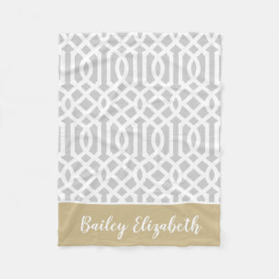 Couverture Polaire Monogramme de treillis d'or et de gris Couleurs