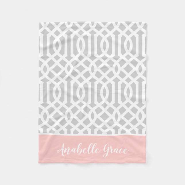Couverture Polaire Monogramme de Trellis rose et gris | Couleurs modi (Devant)