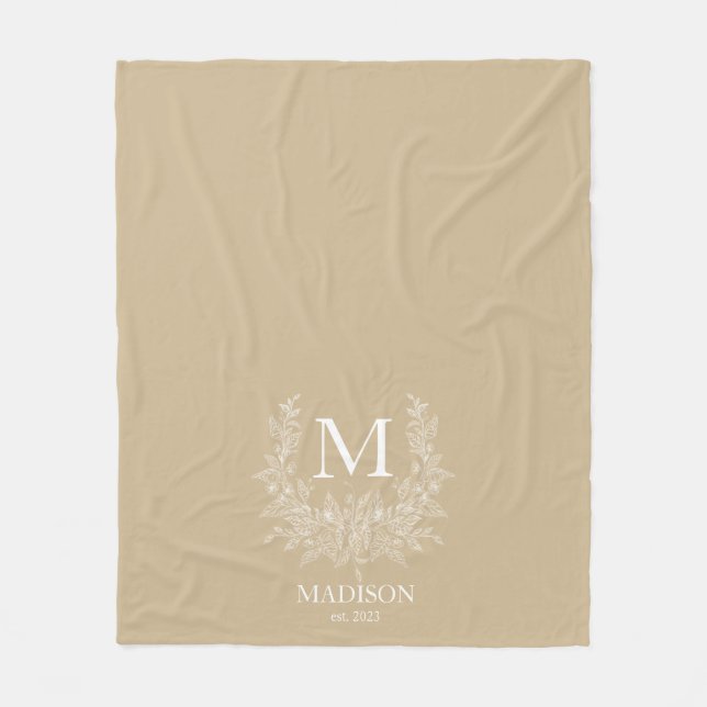Couverture Polaire Monogramme de vacances Russe moderne Tan (Devant)