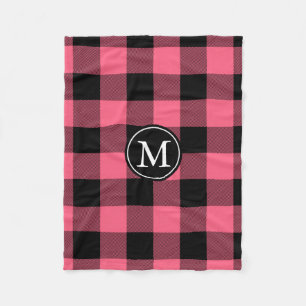Couverture Polaire Monogramme de vérification du bison rose et noir