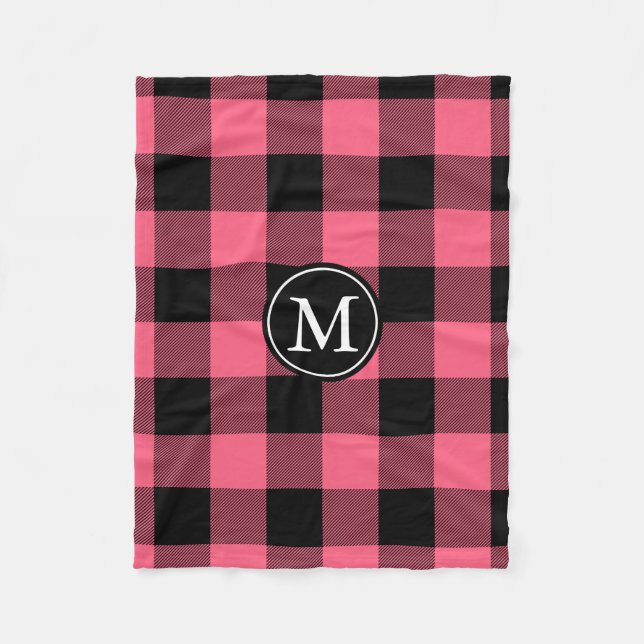 Couverture Polaire Monogramme de vérification du bison rose et noir (Devant)