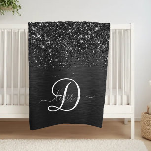 Couverture Polaire Monogramme d'étincelle à Parties scintillant noire