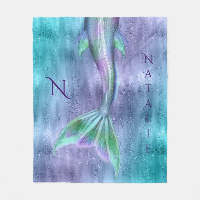 Couverture Polaire Monogramme d'étincelles de queue de sirène (Devant)