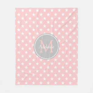 Couverture Polaire Monogramme d'étoiles de gris de roses pâles et d