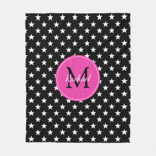 Couverture Polaire Monogramme d'étoiles de noir de Raven et de rose