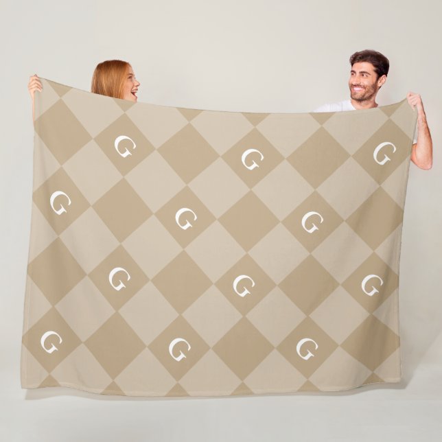 Couverture Polaire Monogramme Diamant initial - Blanche de look de lu (En situation)