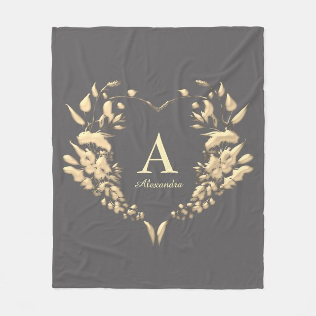 Couverture Polaire Monogramme Élégant Gris (Devant)
