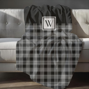 Couverture Polaire Monogramme Élégant Noir Et Blanc Plaid Checks