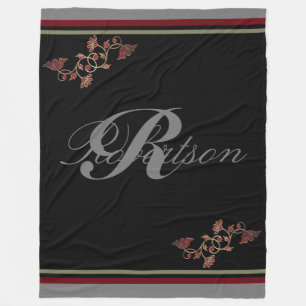 Couverture Polaire Monogramme Elegant Rouge Noir Gris rubis