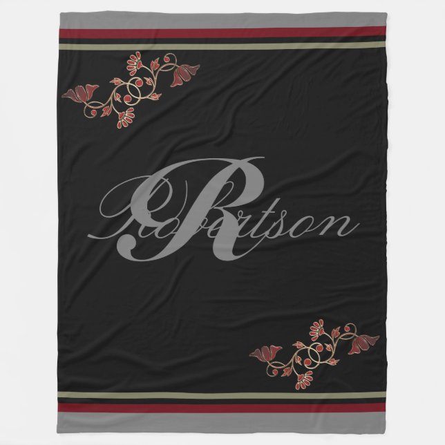 Couverture Polaire Monogramme Elegant Rouge Noir Gris rubis (Devant)
