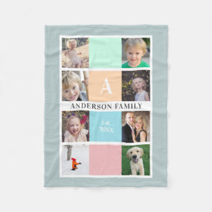 Couverture Polaire Monogramme en pastel nom de famille de collage