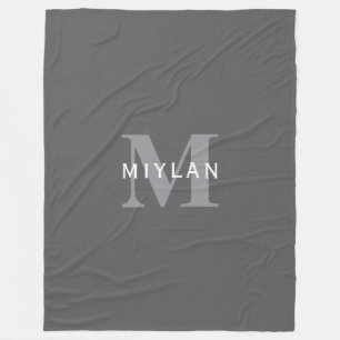 Couverture Polaire Monogramme et nom gris foncé moderne