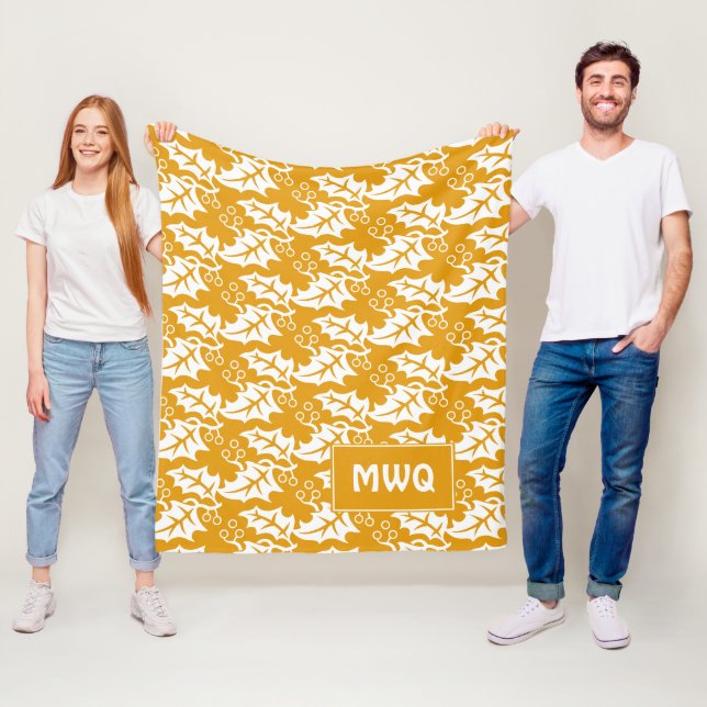Couverture Polaire MONOGRAMME Feuille Jaune Personnalisé (En situation)