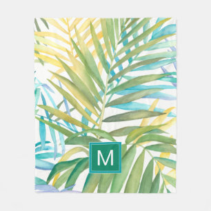 Couverture Polaire Monogramme Feuilles de palmiers tropicaux