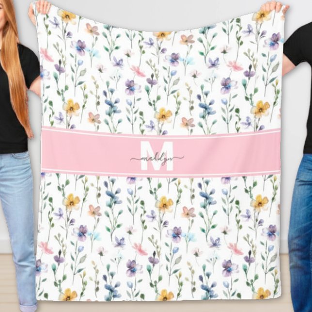Couverture Polaire Monogramme Fleur Sauvage (Wildflower Monogram Fleece Blanket)