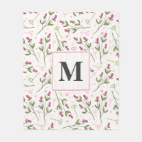 Monogramme Fleur sauvage rose et vert à longue tig