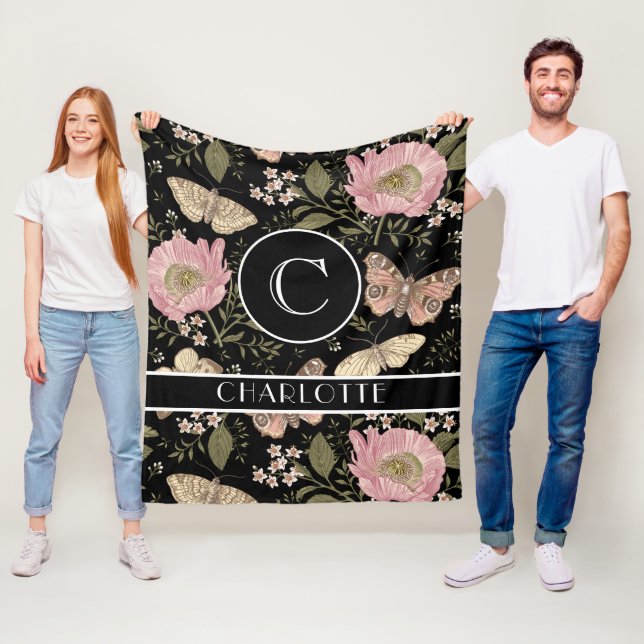 Couverture Polaire Monogramme floral botanique de fleurs sauvages à l (En situation)