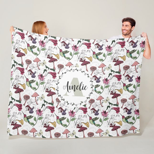 Couverture Polaire Monogramme floral Colibri Jardin & Fleurs (En situation)