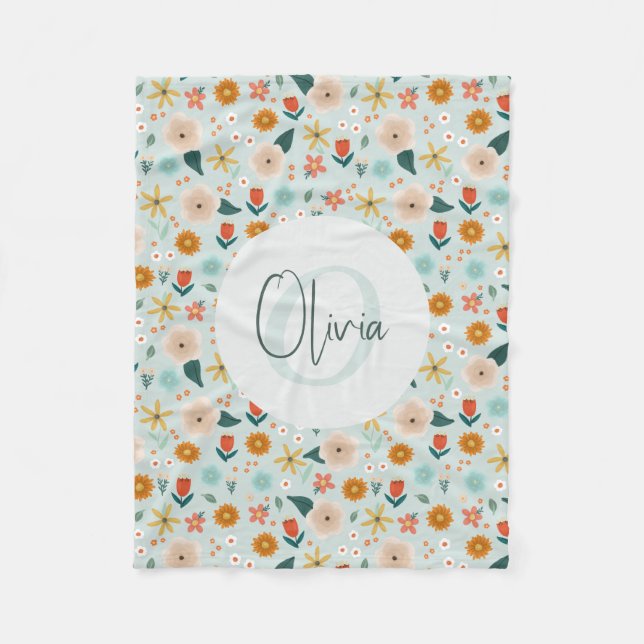 Couverture Polaire Monogramme floral mou et féminin (Devant)