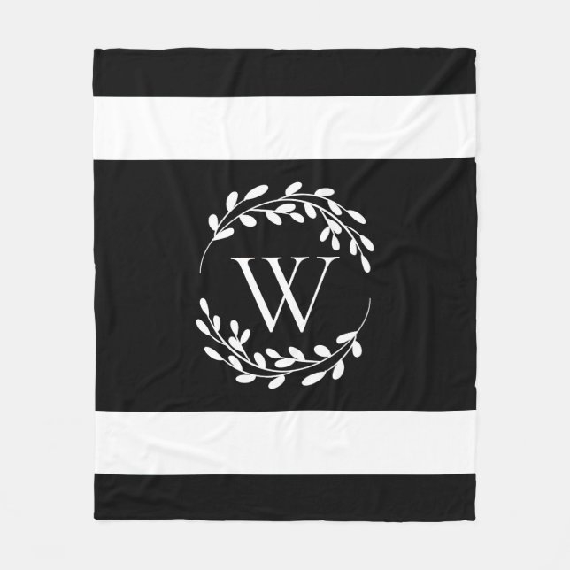 Couverture Polaire Monogramme floral noir et blanc (Devant)