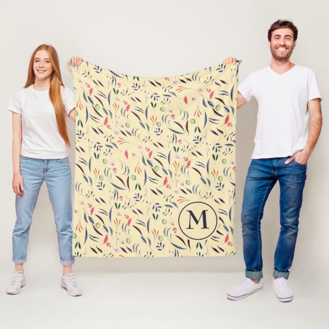 Couverture Polaire Monogramme Floral personnalisé (En situation)