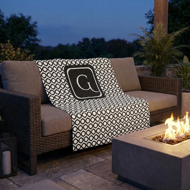 Couverture Polaire Monogramme Géométrique Moderne Noir Blanc (Créateur téléchargé)