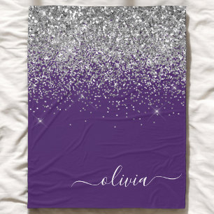 Couverture Polaire Monogramme glamour fille pailleté argent violet 