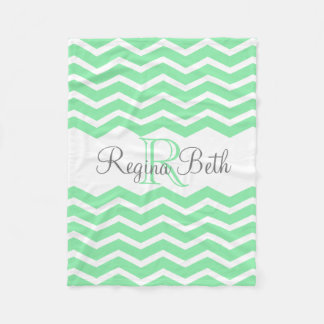 Couverture Polaire Monogramme gris de menthe Nom Keepsaké Chevron