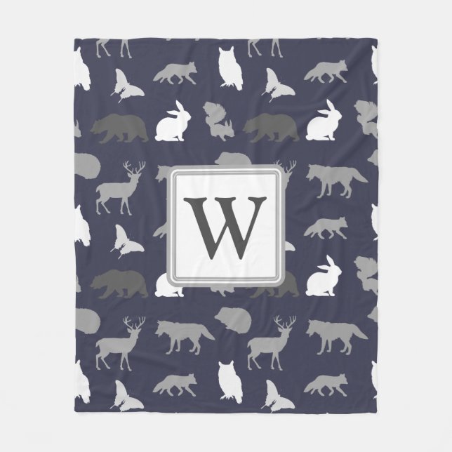 Couverture Polaire Monogramme - Gris Woodland Créatures (Devant)