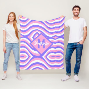 Couverture Polaire Monogrammé Groovy des années 70 rose et violet psy
