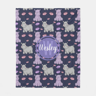 Couverture Polaire Monogramme heureux mignon d'hippopotames et de