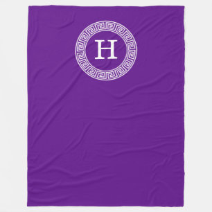 Couverture Polaire Monogramme initial du cadre de ligne clé grecque v